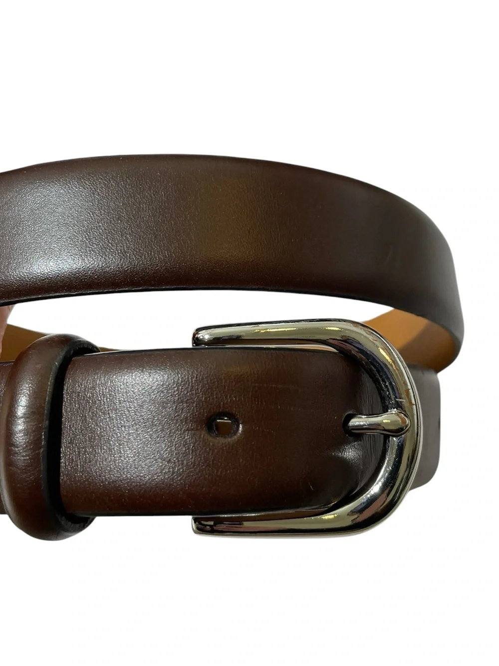 Crew Brown Genuine Italian Leather Belt Silver Buckle Men's Sz 34 Unisex